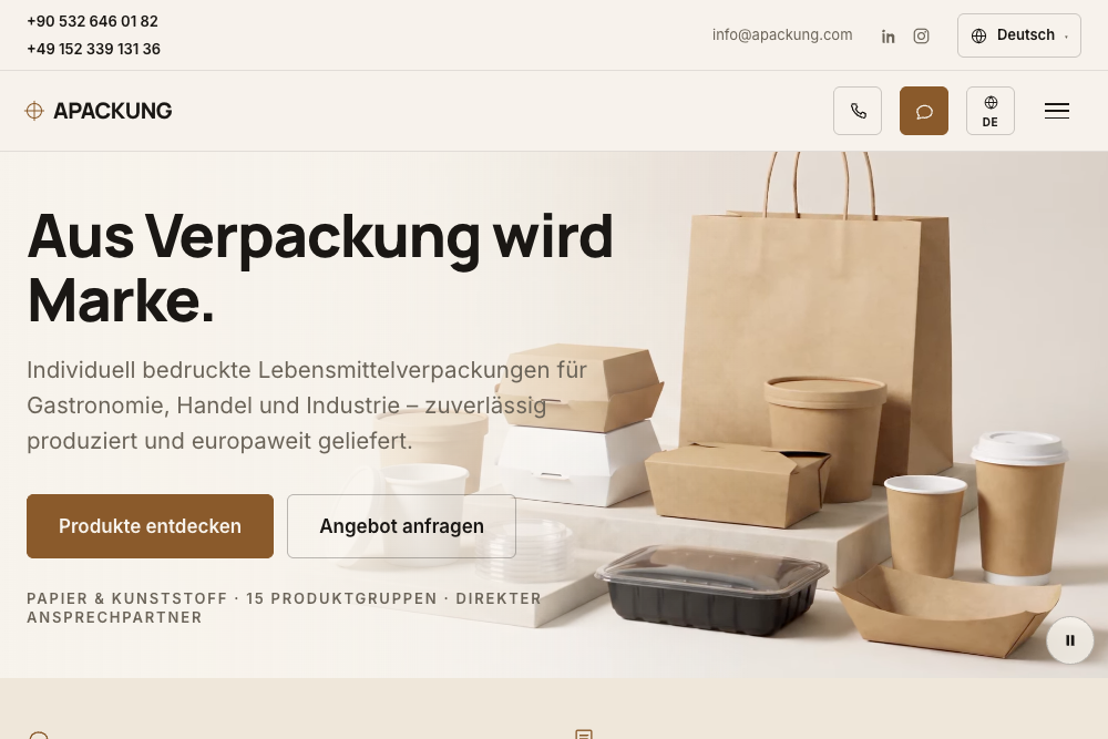 Apackung — Gıda ambalajları için çok dilli web sitesi