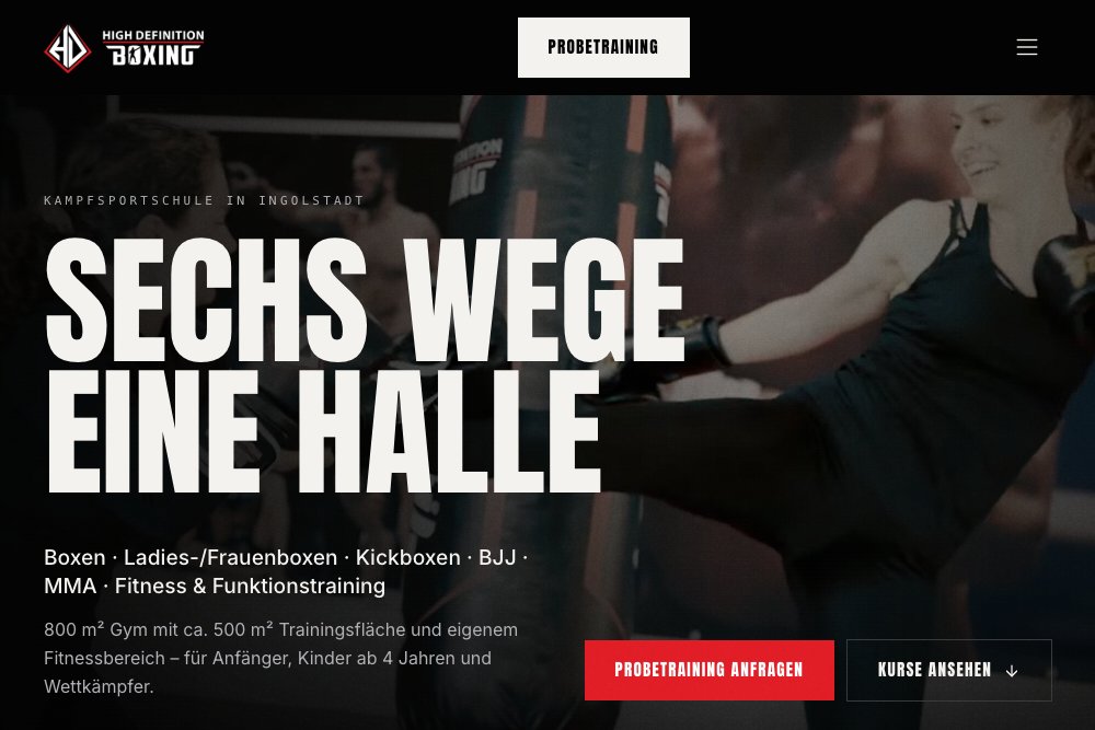 HD Boxing — Ingolstadt’ta dövüş sporları ve fitness web sitesi
