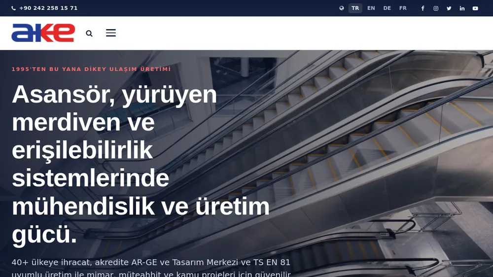 AKE Asansör — Website und Online-Shop